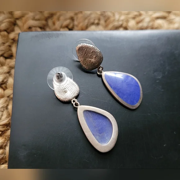 Vintage Sterling Silver and Blue Stone Dangle Earrings - Picture 5 of 5